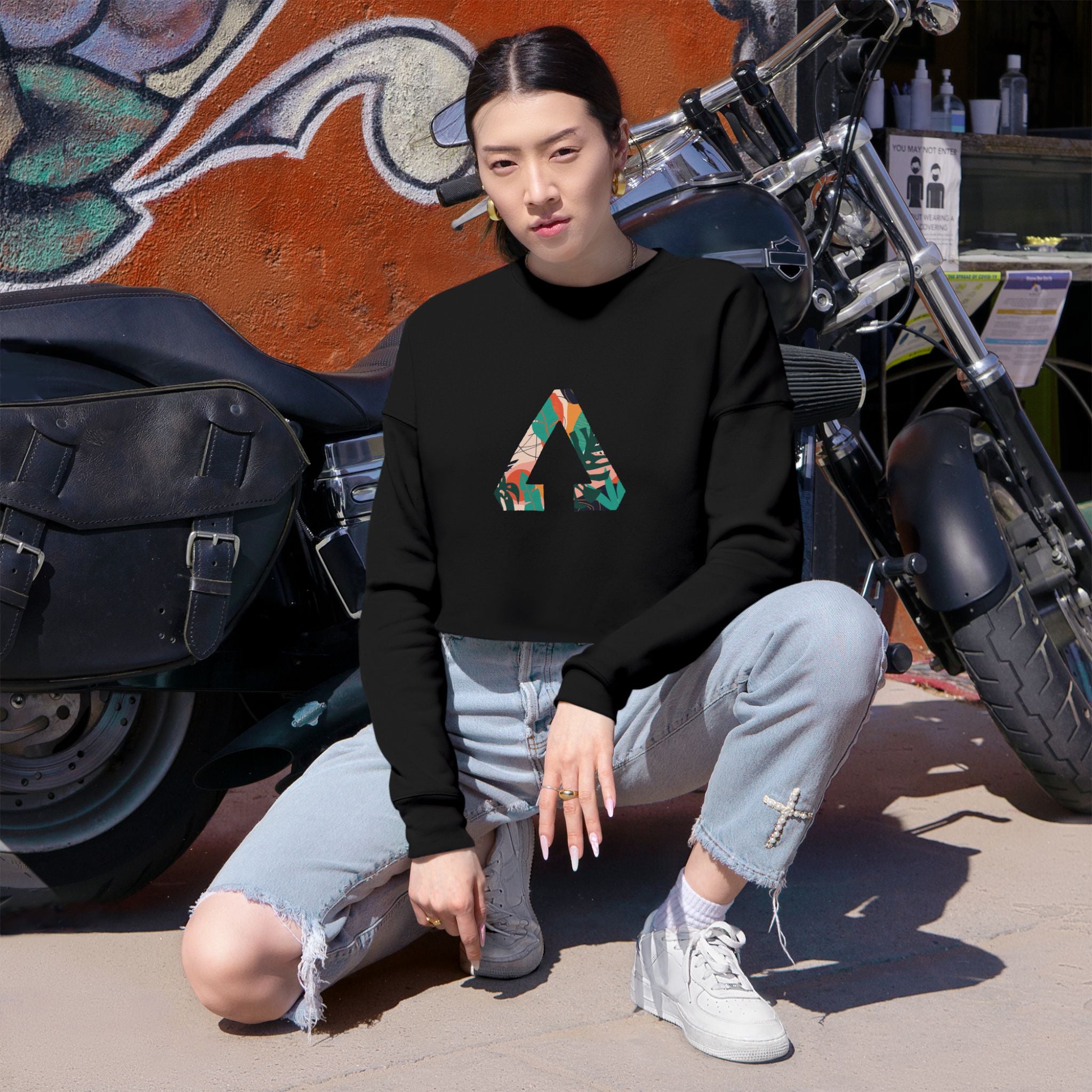 Floral Triangle Cropped Sweatshirt