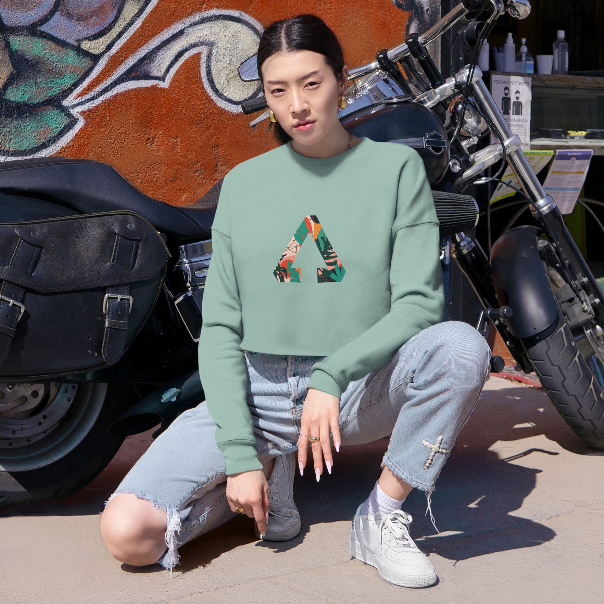 Floral Triangle Cropped Sweatshirt
