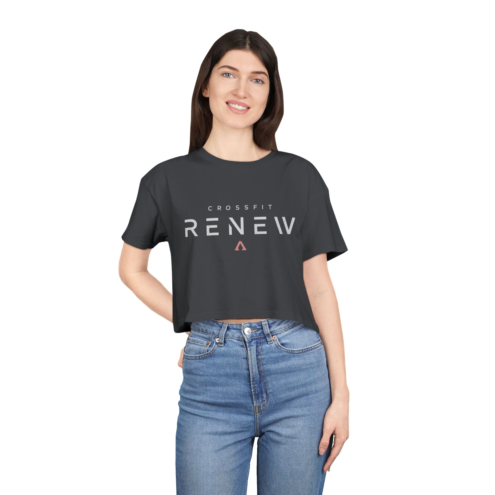 Built by Becky Women's Crop Tee — 'Renew' Logo Fitness Top