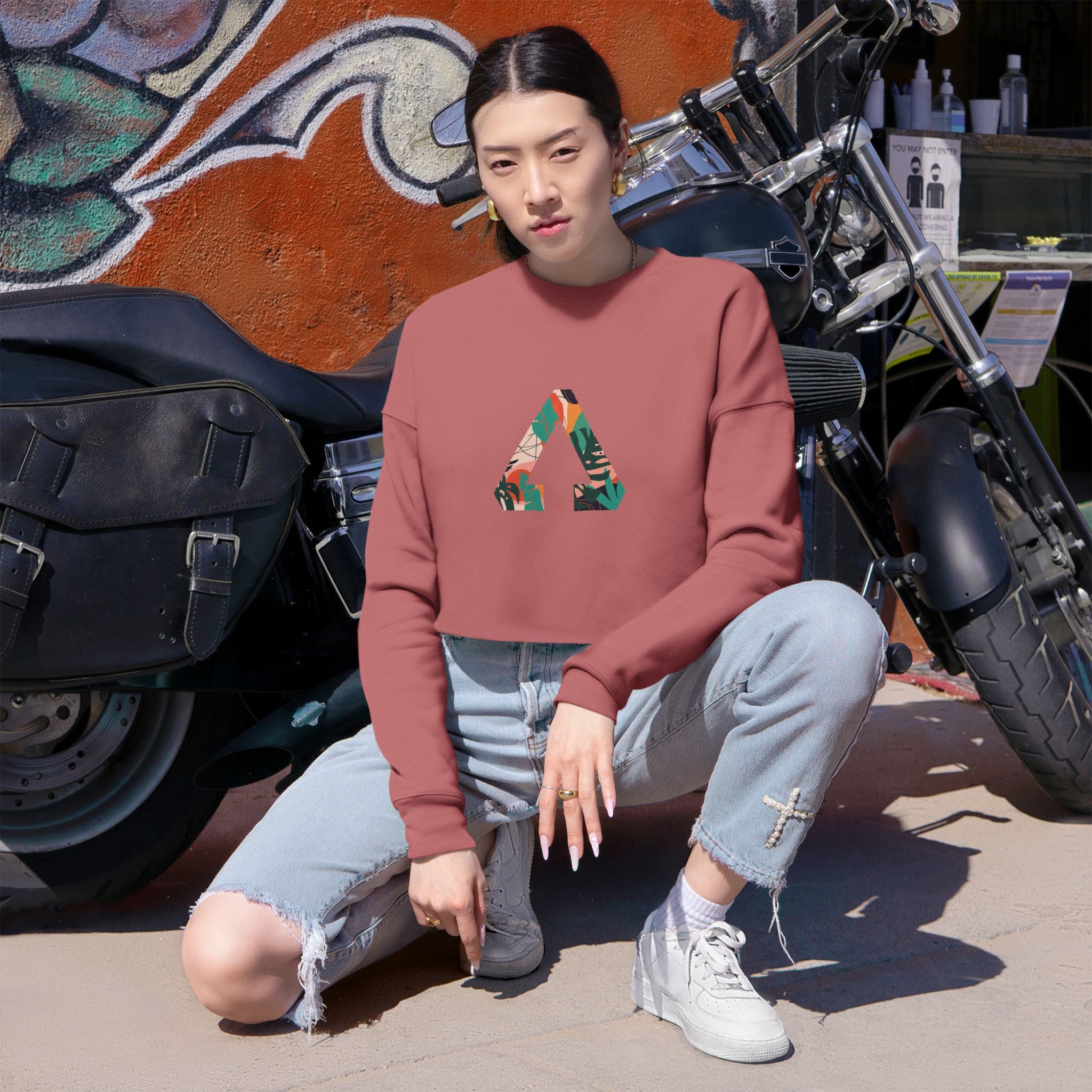 Floral Triangle Cropped Sweatshirt