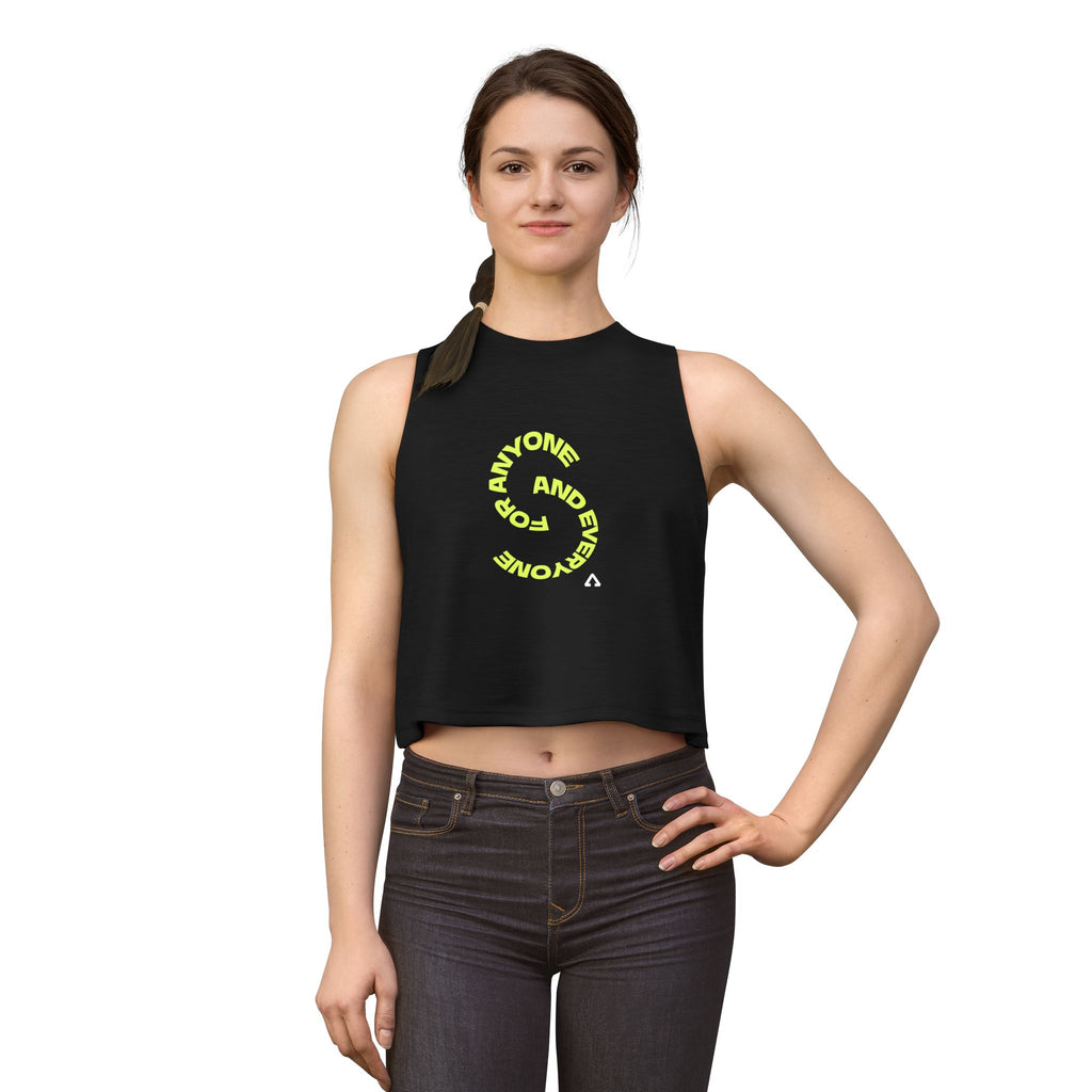 Crop Top — Neon "Everyone and Everyone for Anyone" Graphic Active Tank
