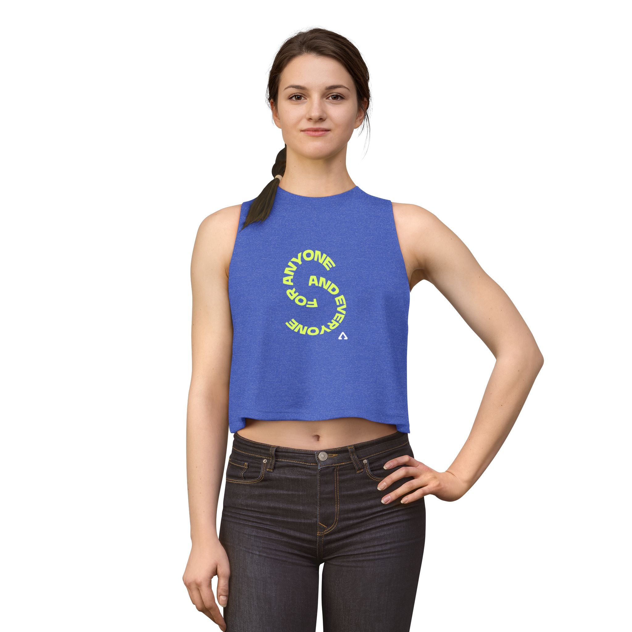 Crop Top — Neon "Everyone and Everyone for Anyone" Graphic Active Tank